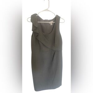 Classic Ann Taylor Loft Gray Sleeveless Ruffle Sheath Dress